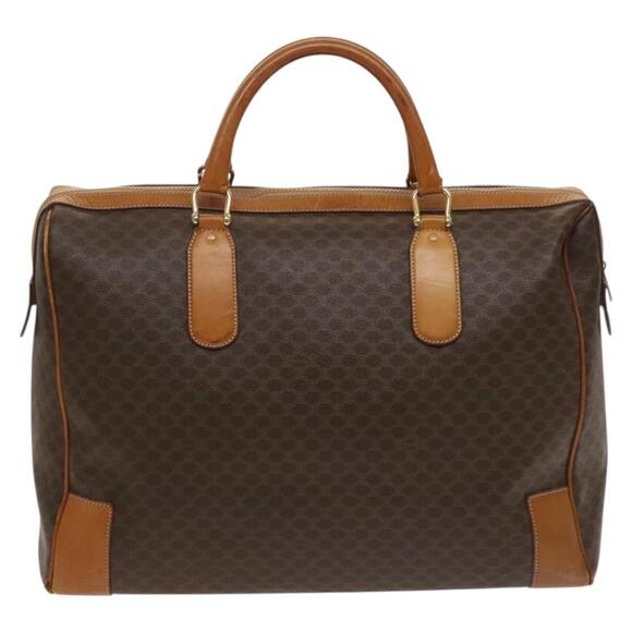 CELINE Macadam Canvas Boston Bag Pvc Leather Brown Gold - Picture 3 of 12